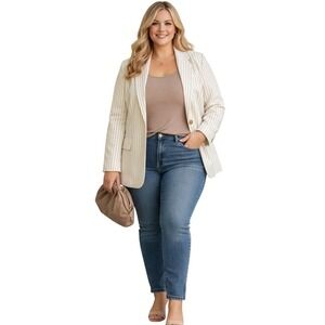 Gap Seersucker Striped Blazer Jacket White Navy Cotton Business Casual‎ Size 14